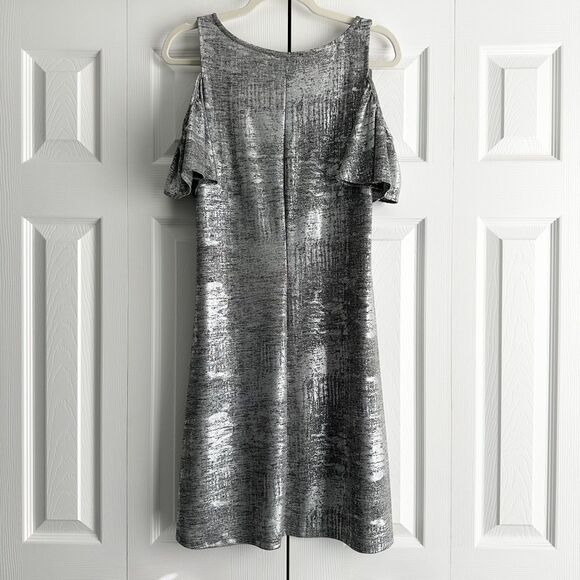 S. Levine Dress Size SSilver Metallic Foil Cold-Shoulder Mini - Picture 2 of 8